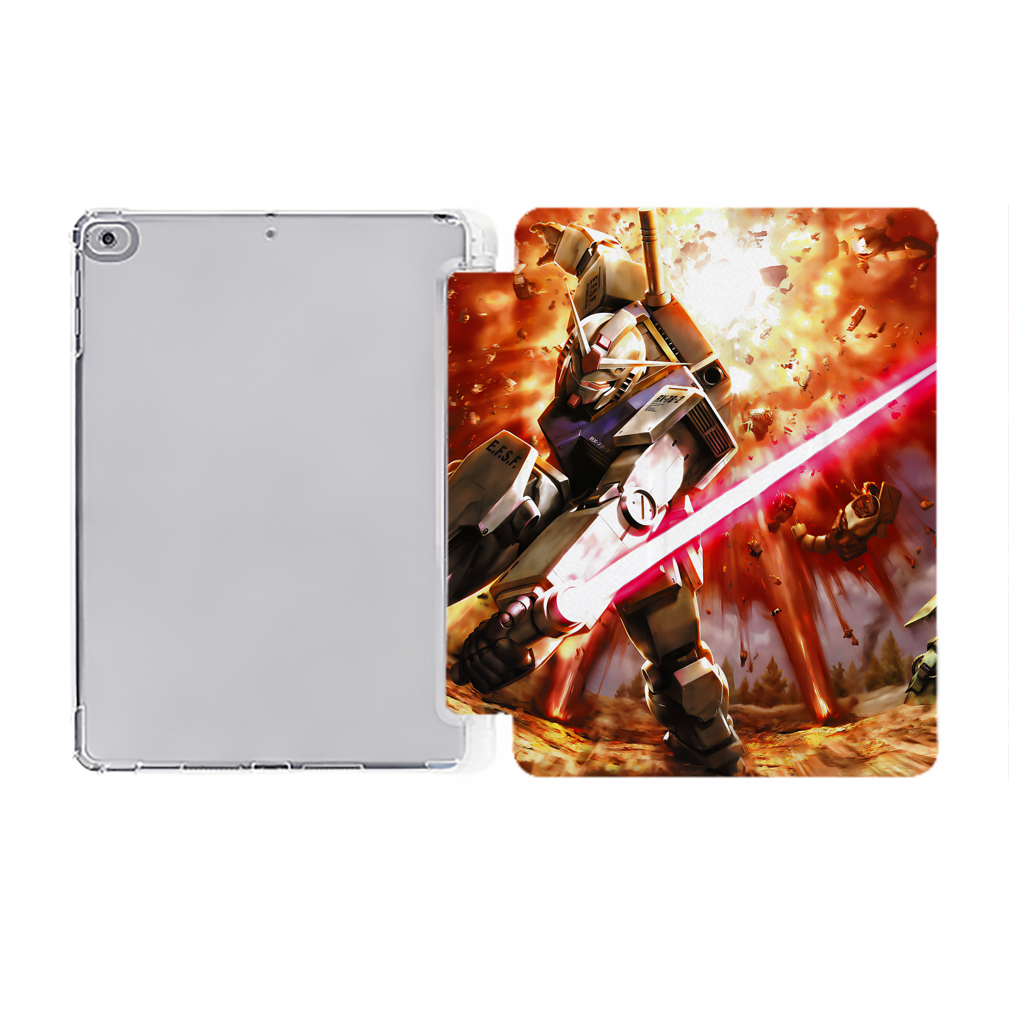 （画像用） 機動戦士ガンダム Mobile Suit Gundam IPad ケース ペン収納付き 三つ折りスタンド PUレザー×シリコン 対応機種9.5/10.5/10.9インチ